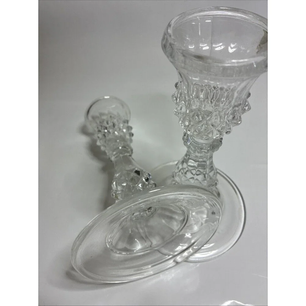 ELEGANT CRYSTAL CANDLE STICK HOLDERS~DIAMOND POINT STYLE~6.75 IN.